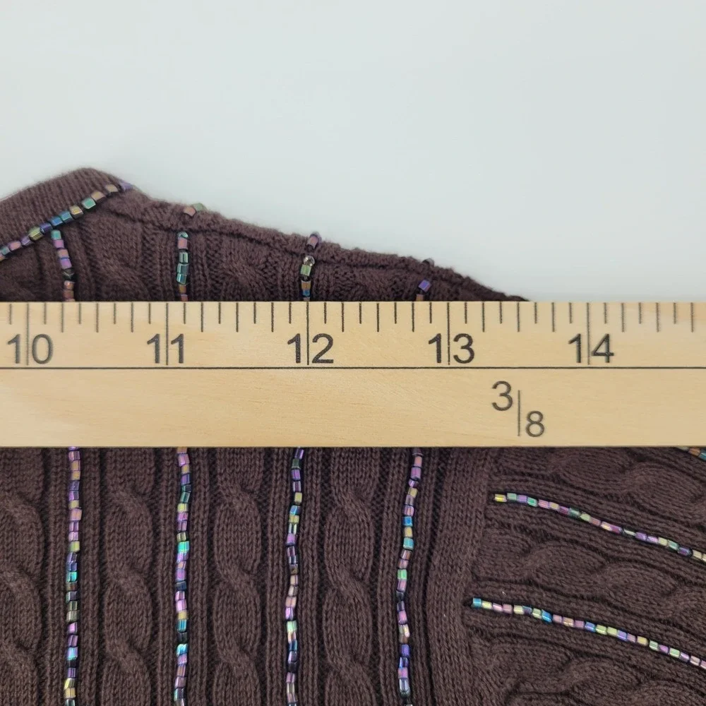 Zelda Womens Small Brown Beaded Cable Knit Cardigan Sweater Rayon Cotton Blend - Picture 11 of 12